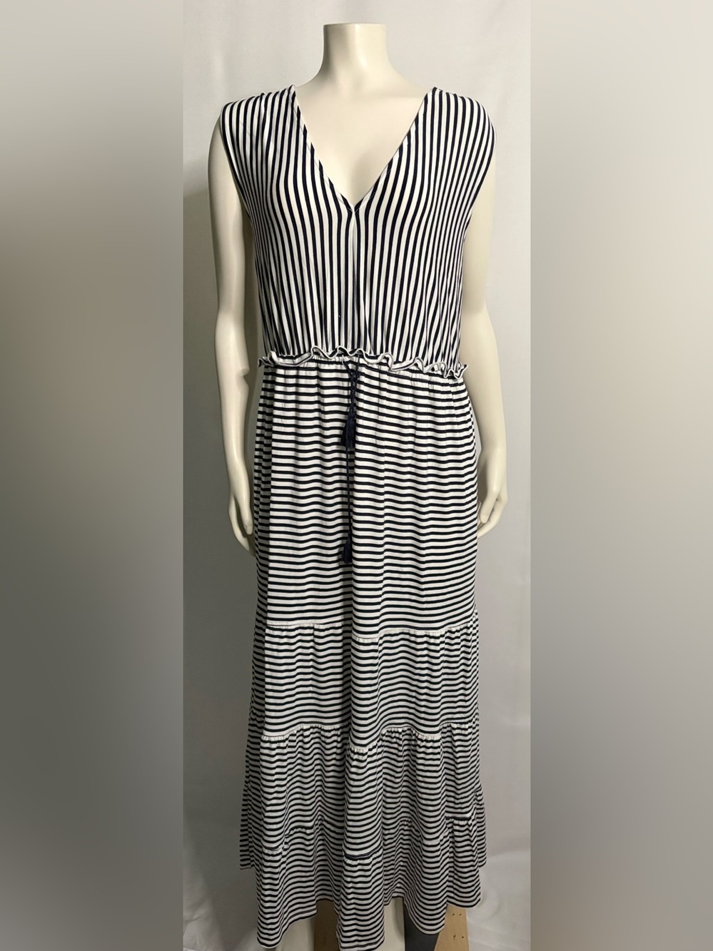 Cato Navy Blue and White Striped Sleeveless Maxi Dress